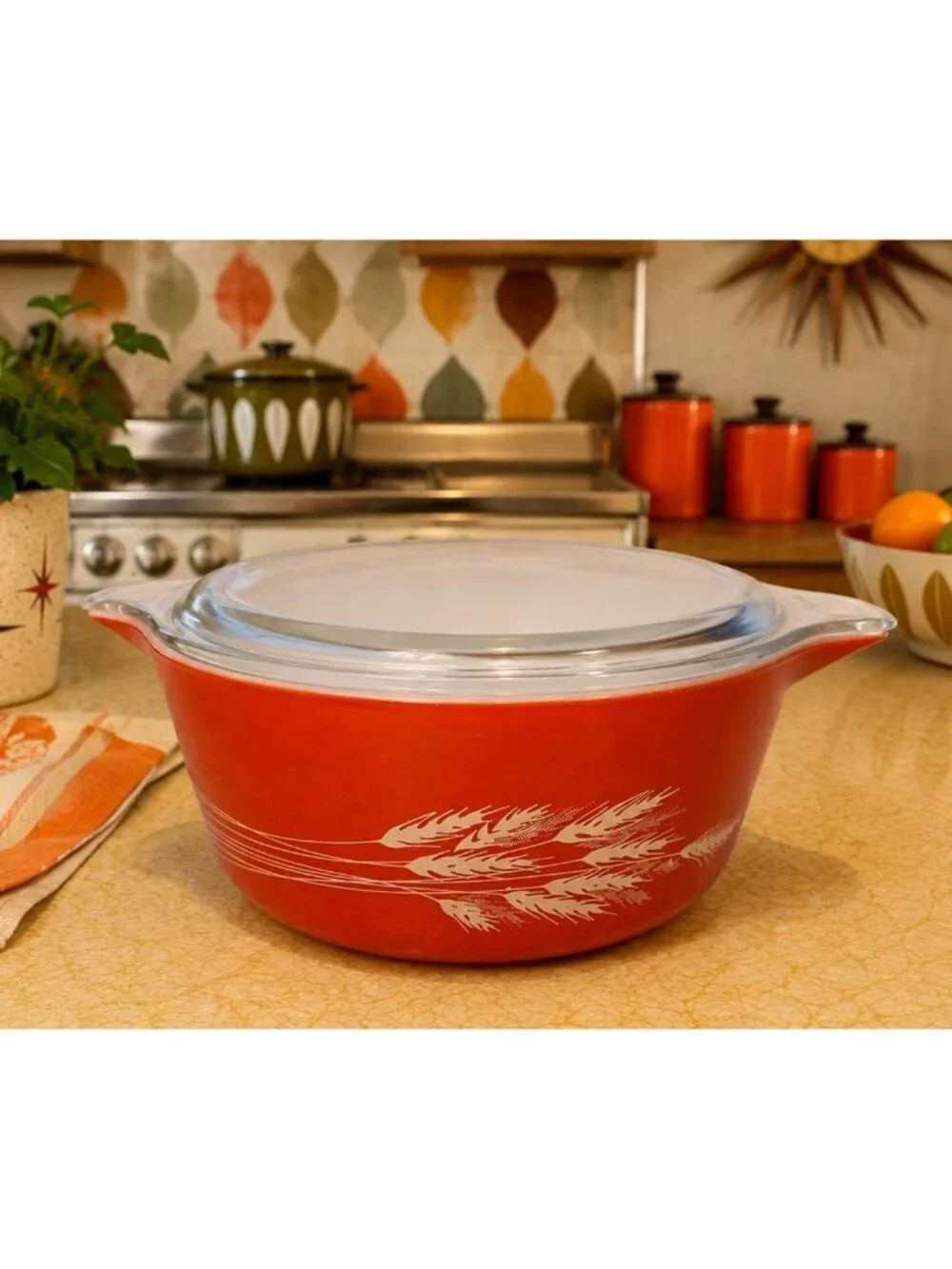 Vintage Pyrex Autumn Harvest Large Wheat Casserole Dish with Lid 475B 2.5L x